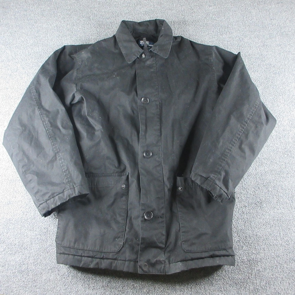 Polo Ralph Lauren Jacket Mens M Black Canvas Button Front Tin Oil Chore Coat
